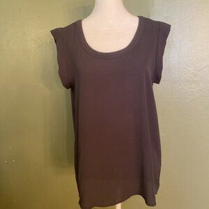 Anthropologie Pleione Sz S Blouse Hunter Green Semi Sheer Chiffon Pleated Back